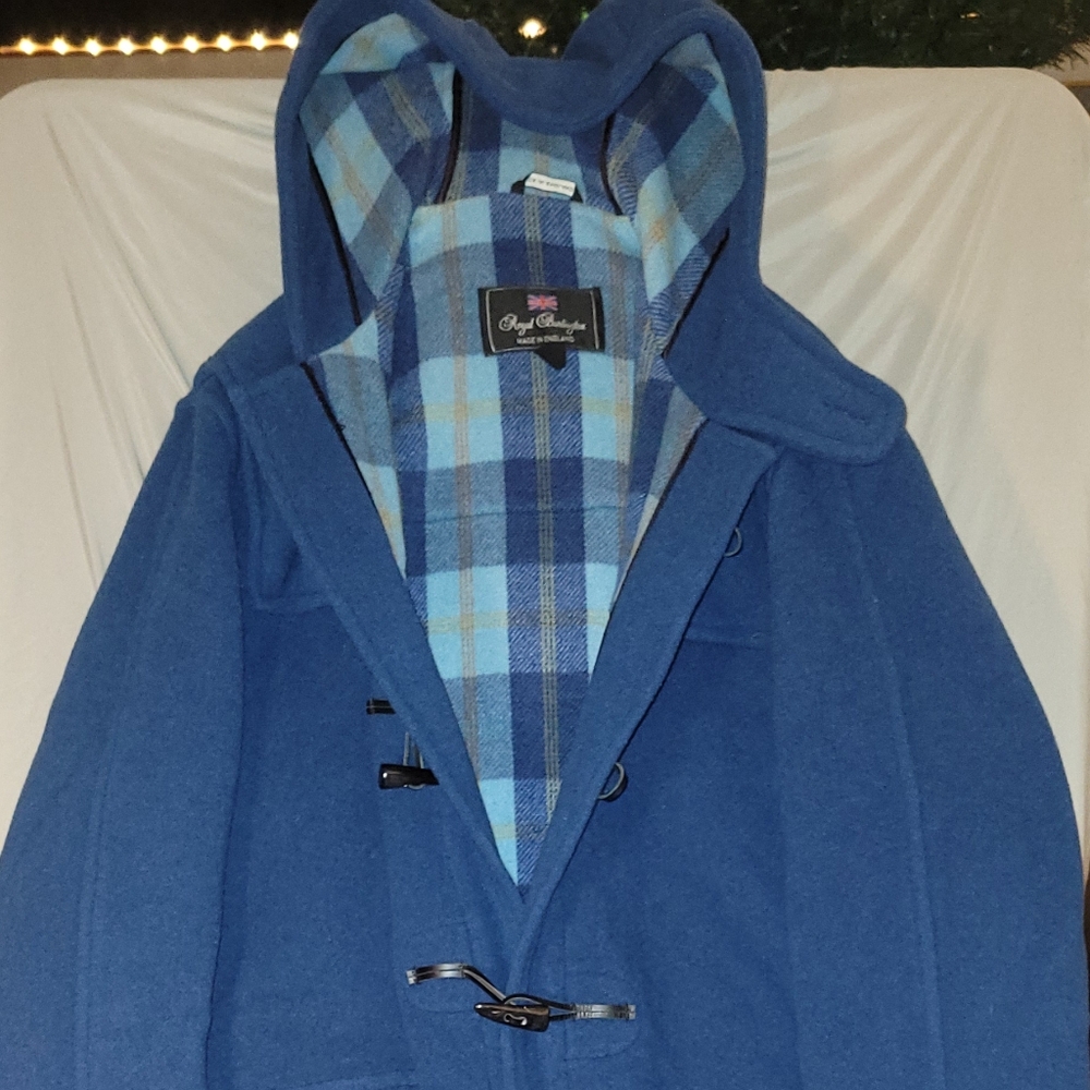 Classic Men's Blue Hooded Trench Coat